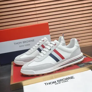 Thom Browne White Gray Low-Top Suede-and-Leather Upper Lifestyle Sneakers