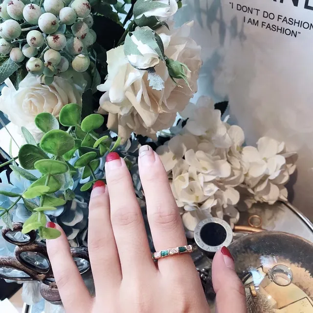 Tiffany & Co. Or Vert Bague Géométrique Segmentée Insert Alternant Malachite Et Diamant 3