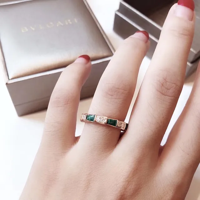 Tiffany & Co. Or Vert Bague Géométrique Segmentée Insert Alternant Malachite Et Diamant 6