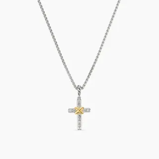Tiffany & Co. Return to Silver Gold Pavé-Diamond Cross Two-Tone Metal Necklace