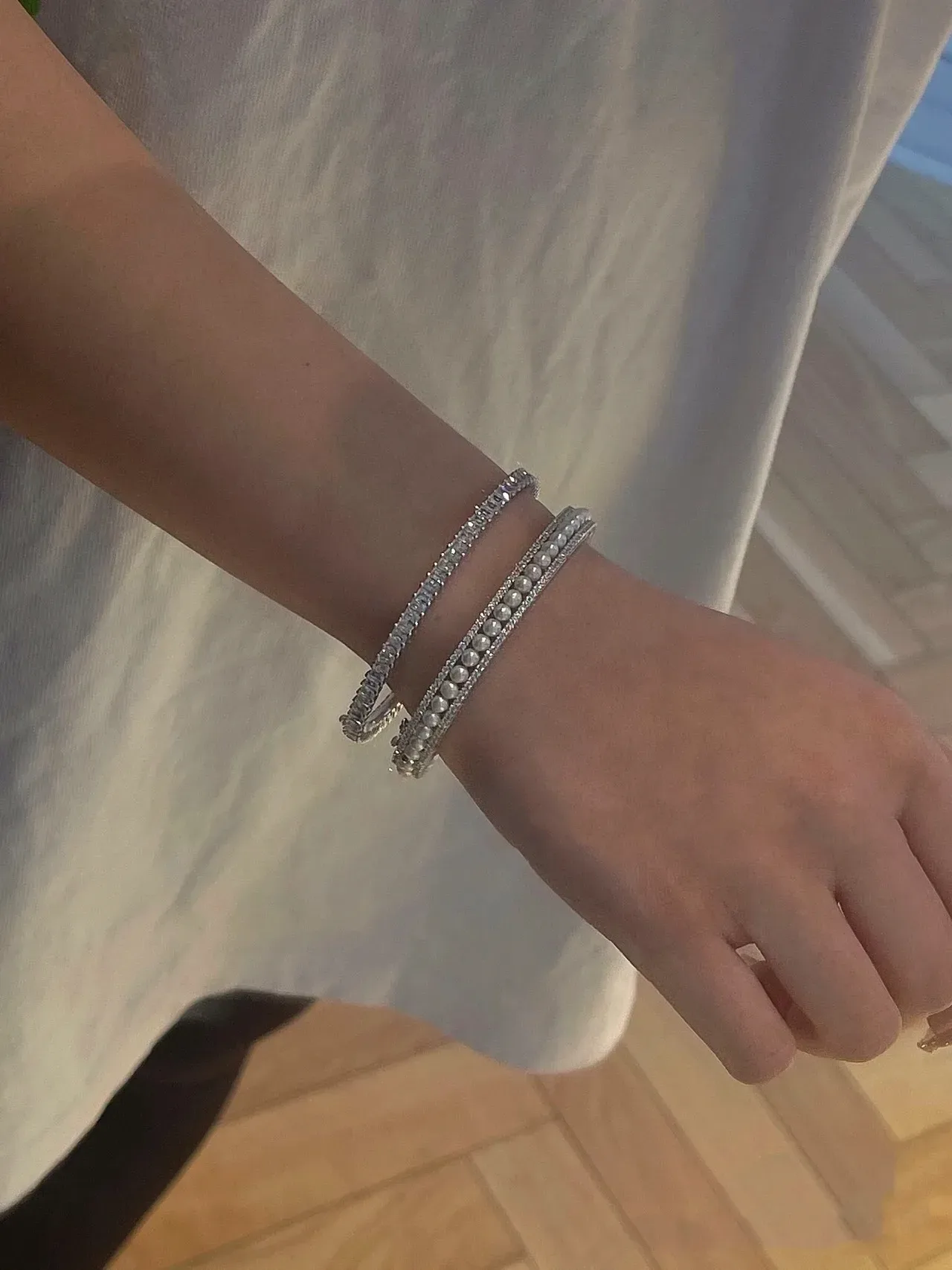 Tiffany & Co. Silver Navy Channel-Set Baguette-Cut Stones Eternity Bangle Bracelet 2