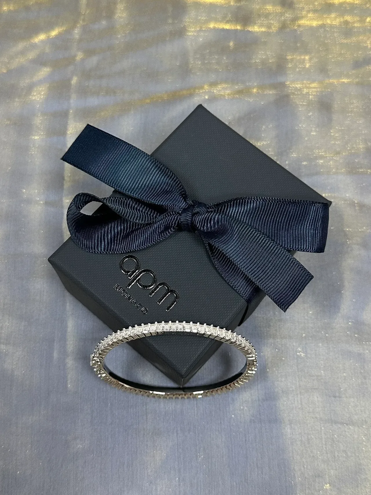 Tiffany & Co. Silver Navy Channel-Set Baguette-Cut Stones Eternity Bangle Bracelet 6