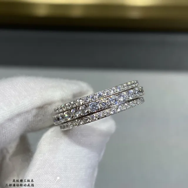 Tiffany & Co. خاتم فضي شفاف مرصّع بالبافيه قابل للتراكب 6