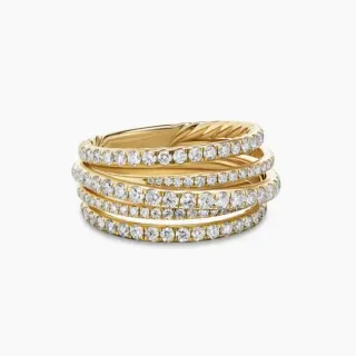 टिफनी एंड कंपनी T Collection मोड़ी हुई रस्सी और पेव डायमंड स्टैकिंग रिंग्स