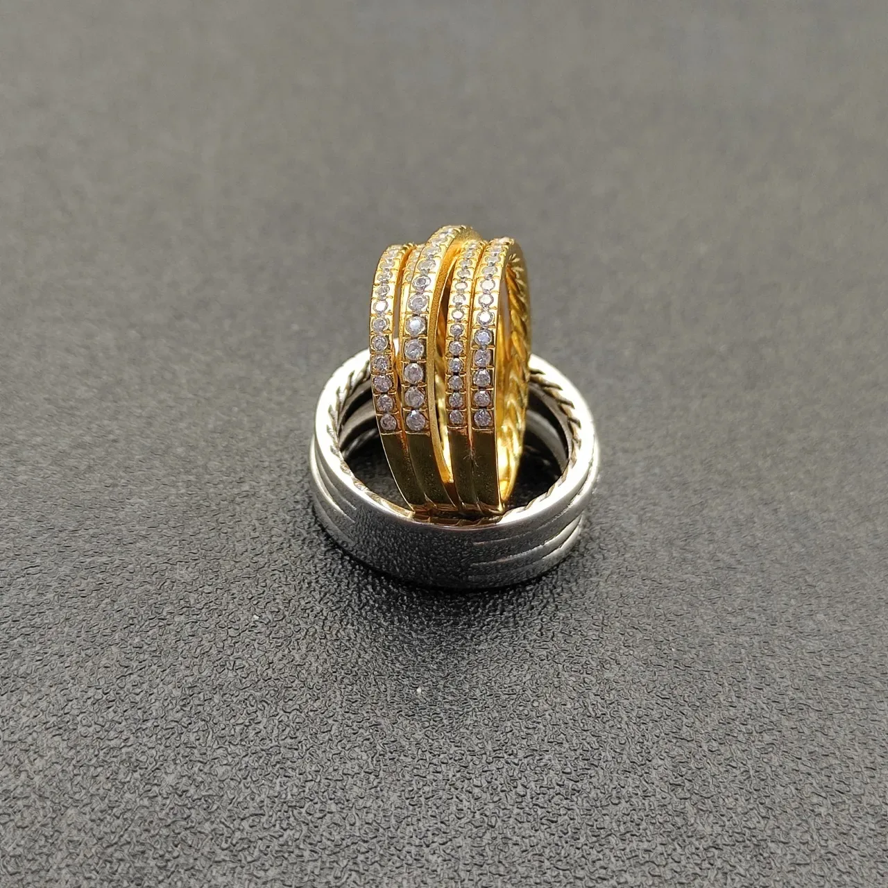 Tiffany & Co. T Collection Twisted Rope and Pavé Diamond Stacking Rings 7