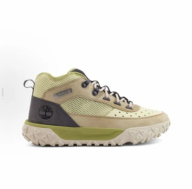 Timberland Bottines mi-coup beige et vert hybrides maille et cuir 2