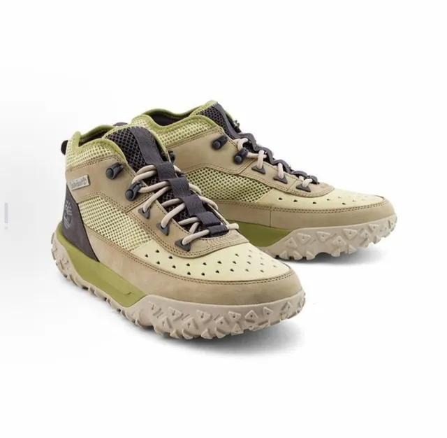 Timberland Bottines mi-coup beige et vert hybrides maille et cuir 3