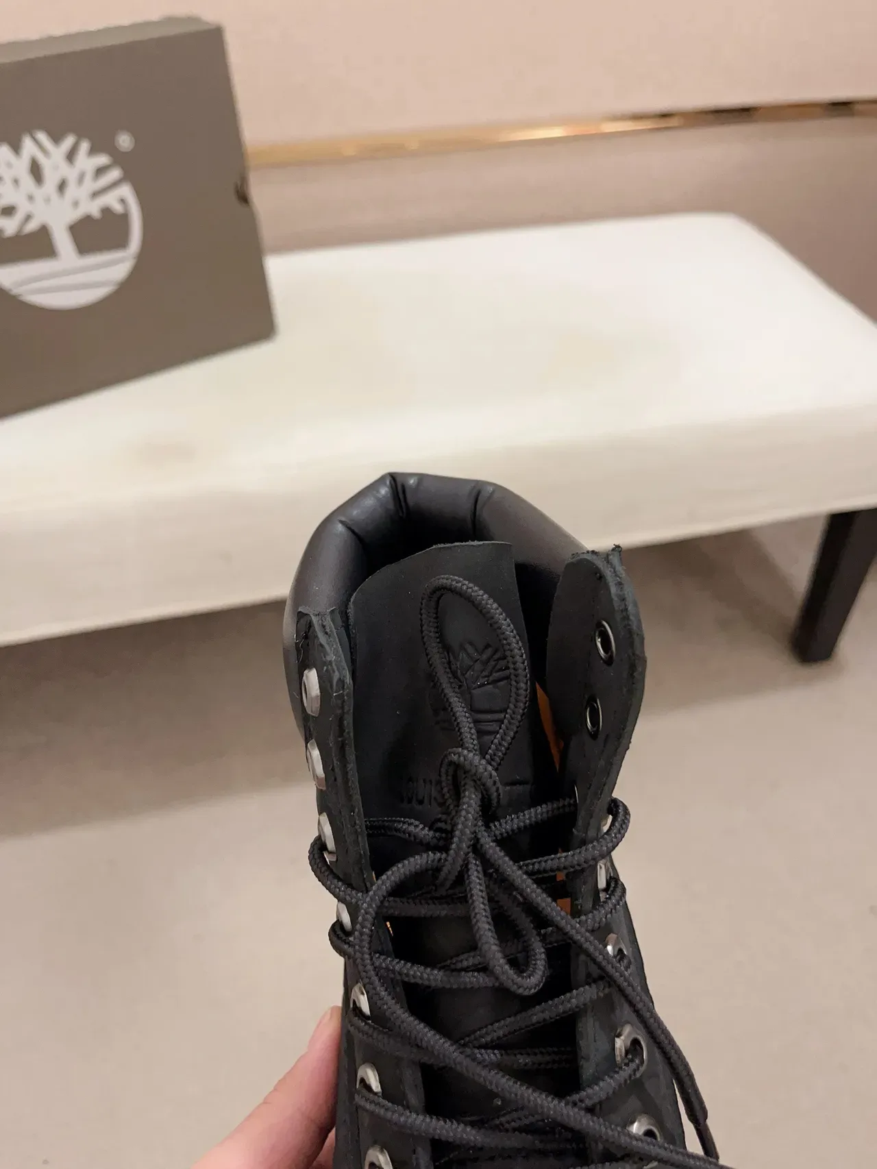 Timberland 黑色印花皮革粗壮履带底工作靴 4