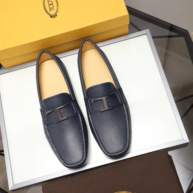 Tod's Double T Loafer Navy Blue Pebbled Leather Loafers 2
