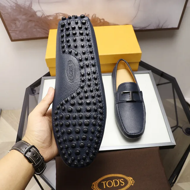 Tod's Double T Loafer Navy Blue Pebbled Leather Loafers 3