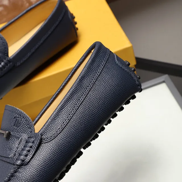 Tod's Double T Loafer Navy Blue Pebbled Leather Loafers 4