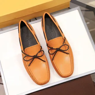 Tod's नारंगी काला भूरा चमड़ी बुनकर डोरी पट्टा लोफर