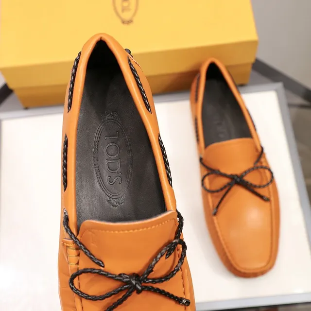 Tod's Naranja Negro Beige Cuero Trenzado Cuerda Lazo Mocasín 3