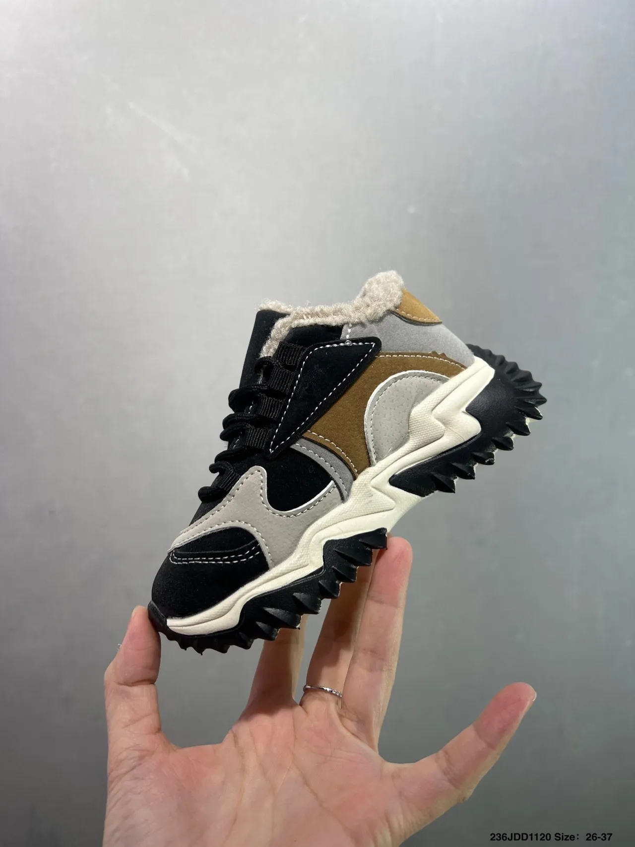 UGG Black Beige Sole Shearling-Lined Collar Chunky Sneakers 5