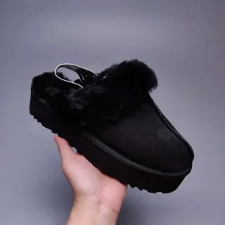 UGG Black Platform Sole Fuzzy Shearling Trim Casual Shoes