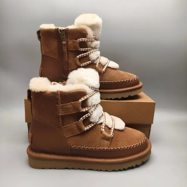 UGG Botas de Nieve Marrón Beige con Forro de Lana y Superior de Ante 5