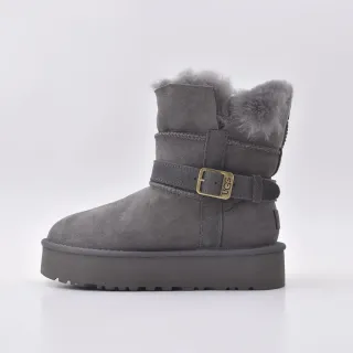 UGG 灰米色麂皮面料羊毛内衬翻边雪靴