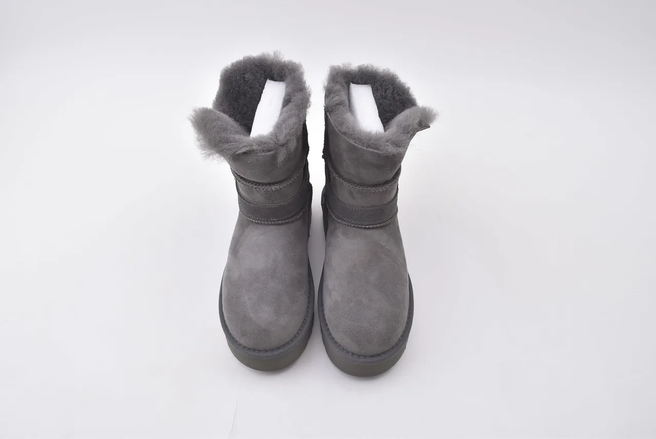 UGG ग्रे बीज स्यूड ऊपरी शियरलिंग लाइनड कफ स्नो बूट्स 5