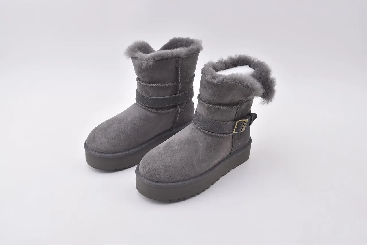 UGG ग्रे बीज स्यूड ऊपरी शियरलिंग लाइनड कफ स्नो बूट्स 7