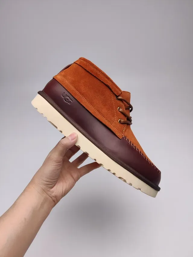 UGG Orange Burgundy Suede-and-Leather Two-Tone Moccasin-Stitched Toe Ankle Boots 2