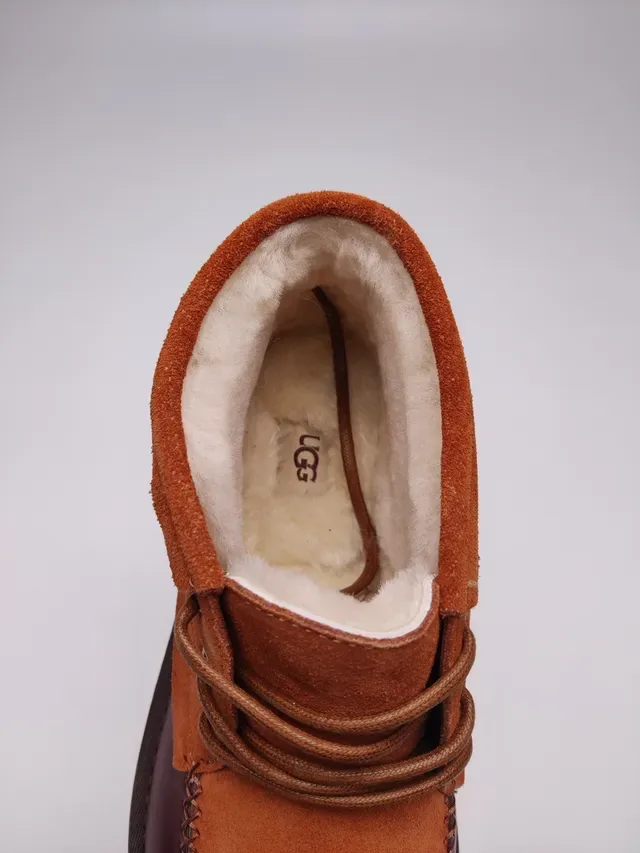 UGG Orange Burgundy Suede-and-Leather Two-Tone Moccasin-Stitched Toe Ankle Boots 3