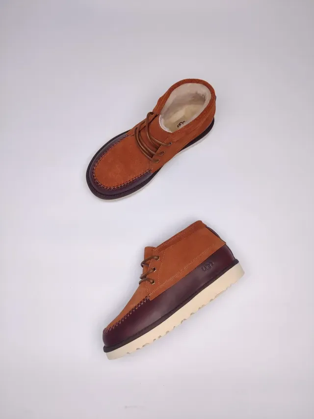 UGG Orange Burgundy Suede-and-Leather Two-Tone Moccasin-Stitched Toe Ankle Boots 4