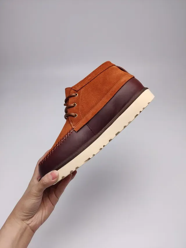 UGG Orange Burgundy Suede-and-Leather Two-Tone Moccasin-Stitched Toe Ankle Boots 5