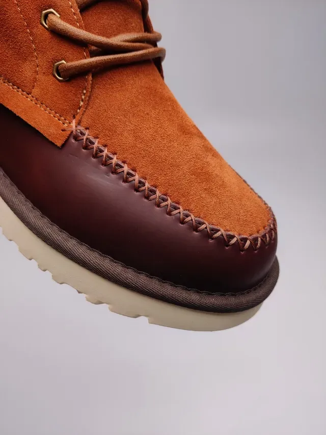 UGG Orange Burgundy Suede-and-Leather Two-Tone Moccasin-Stitched Toe Ankle Boots 7