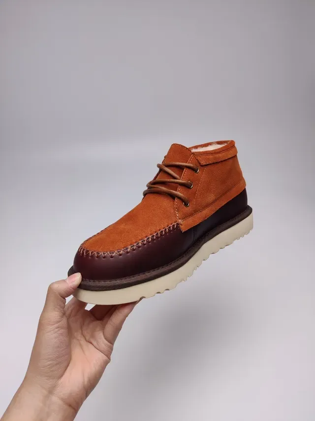 UGG Orange Burgundy Suede-and-Leather Two-Tone Moccasin-Stitched Toe Ankle Boots 8