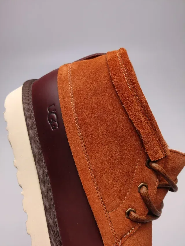 UGG Orange Burgundy Suede-and-Leather Two-Tone Moccasin-Stitched Toe Ankle Boots 10