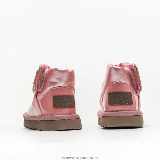 UGG Pink Multicolor Puffy-Cuffed Translucent-Panel Snow Boots 24