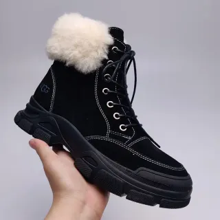 UGG 羊毛皮毛边系带厚底雪靴