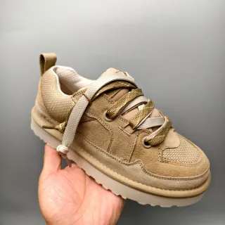 UGG Tasman 米色 厚底平台鞋底 混合麂皮和网面鞋面 生活方式运动鞋