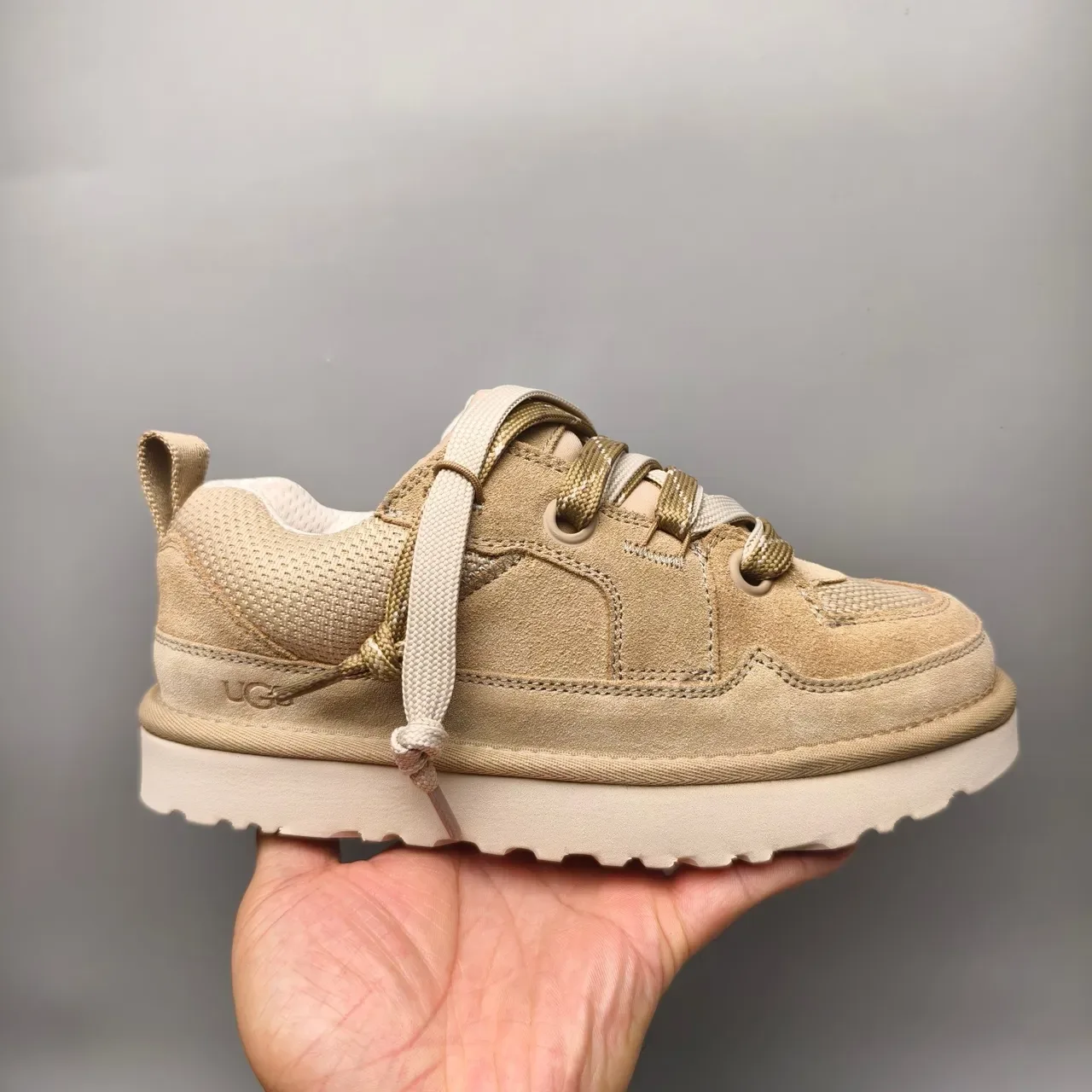 UGG Tasman Beige Chunky Platform Sole Mixed Suede And Mesh Upper Lifestyle Sneakers 2