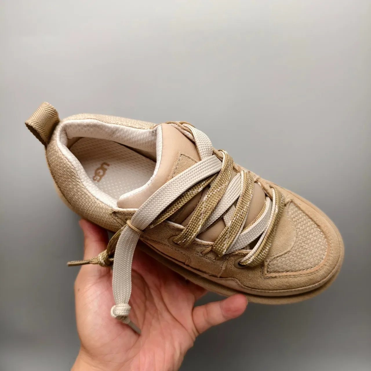 UGG Tasman Beige Chunky Platform Sole Mixed Suede And Mesh Upper Lifestyle Sneakers 3