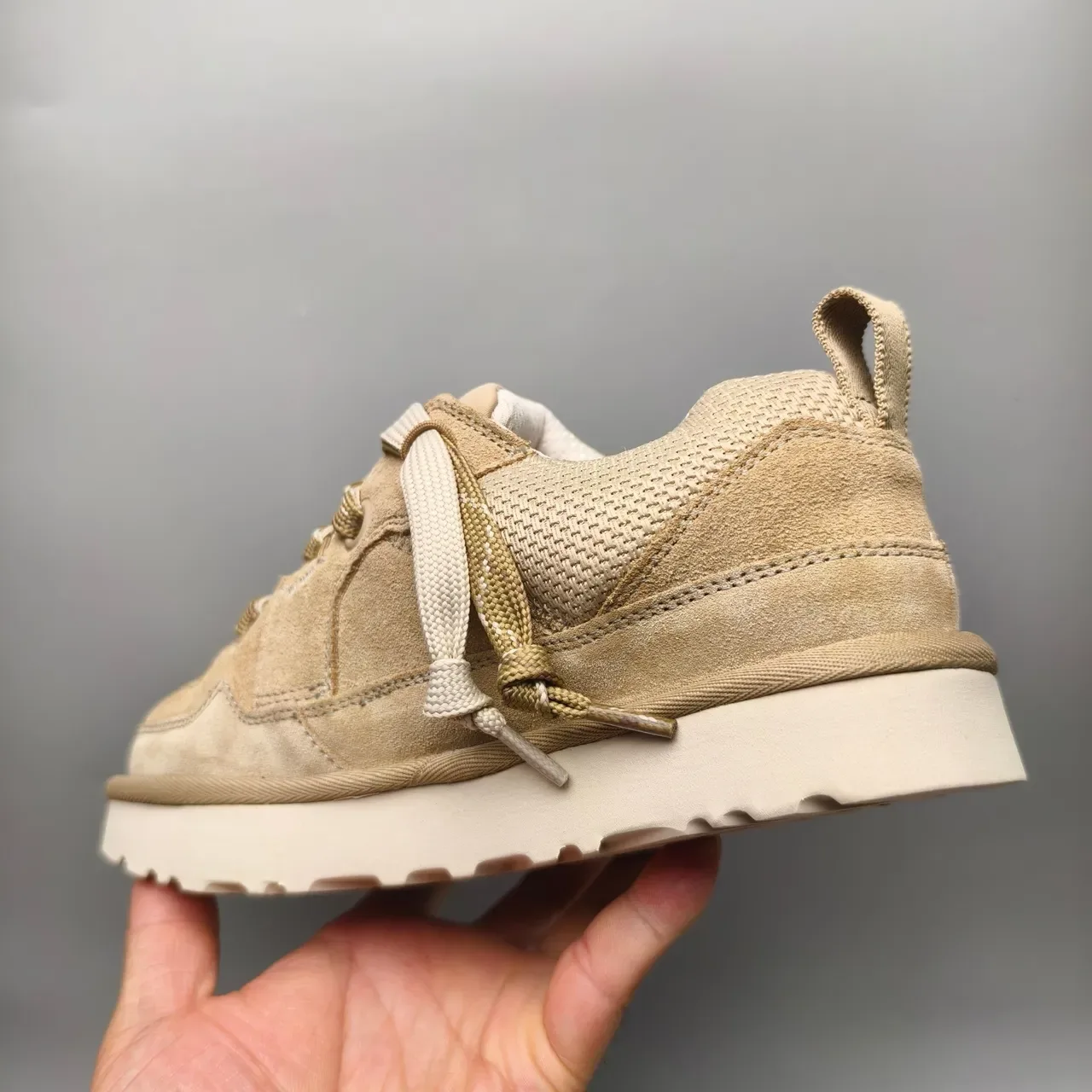 UGG Tasman Beige Chunky Platform Sole Mixed Suede And Mesh Upper Lifestyle Sneakers 4