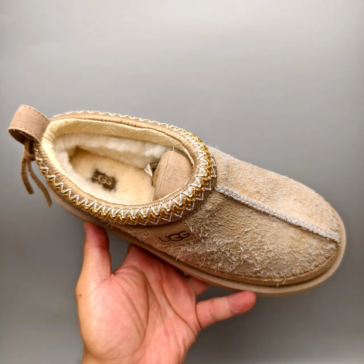 UGG Tasman Beige Gold Shearling Upper Braided Trim Casual Shoes 3