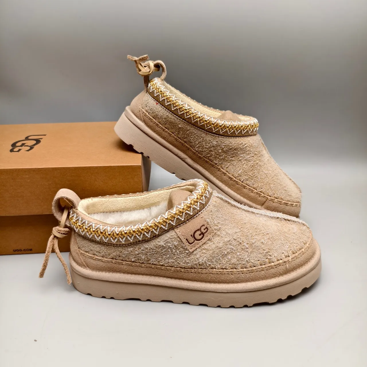 UGG Tasman Beige Gold Shearling Upper Braided Trim Casual Shoes 6
