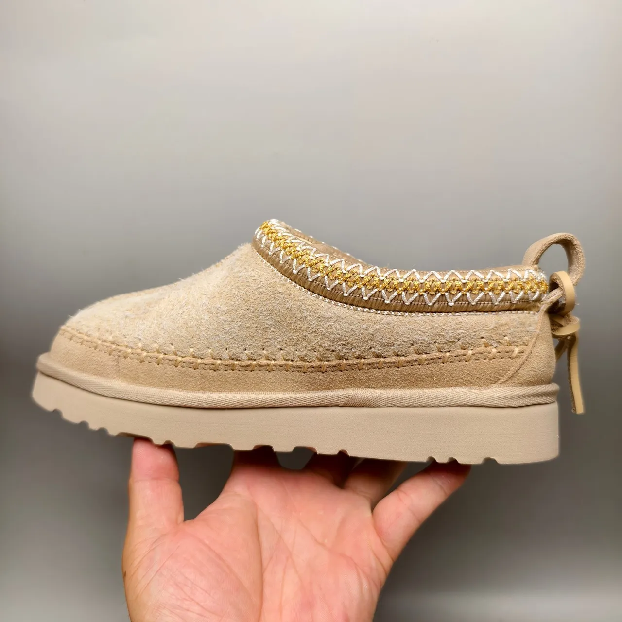 UGG Tasman Beige Gold Shearling Upper Braided Trim Casual Shoes 7