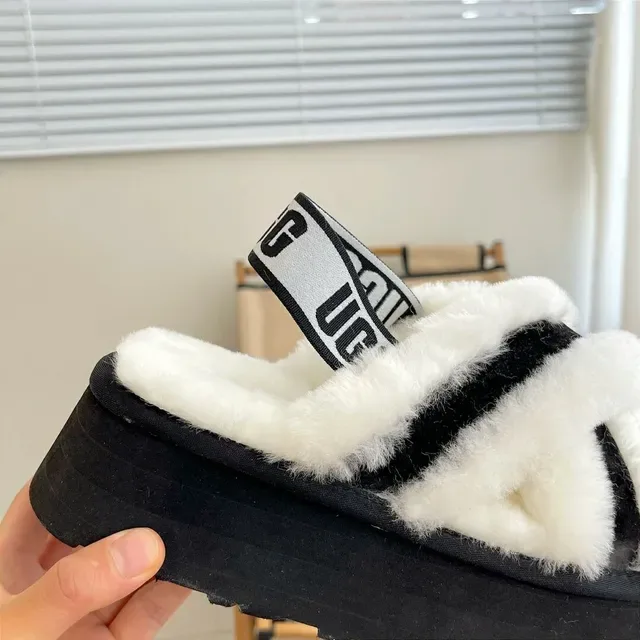 UGG Tasman Black and White Shearling Platform Slippers 3