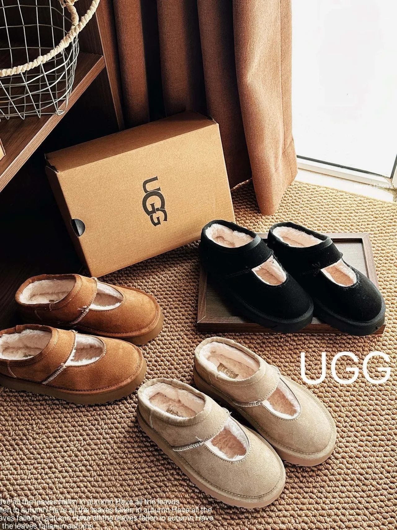 UGG Tasman 黑色米色 Suede Upper Shearling-Lined Mary Jane 鞋 6
