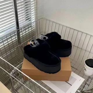 UGG Tasman Black Shearling Platform Slippers