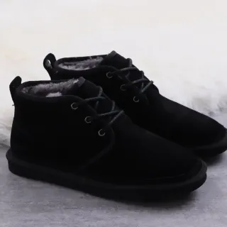 UGG Tasman काला चमड़े का फर लाइन लेस-अप एंक्ल बूट