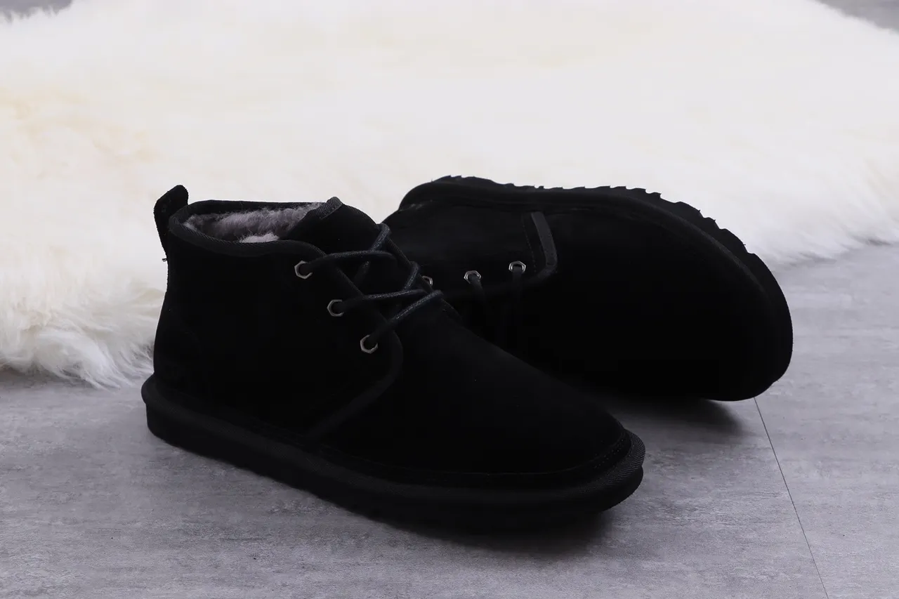 UGG Tasman काला चमड़े का फर लाइन लेस-अप एंक्ल बूट 5