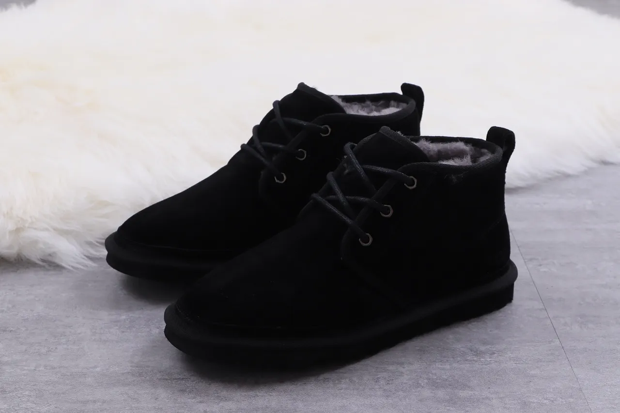 UGG Tasman काला चमड़े का फर लाइन लेस-अप एंक्ल बूट 9