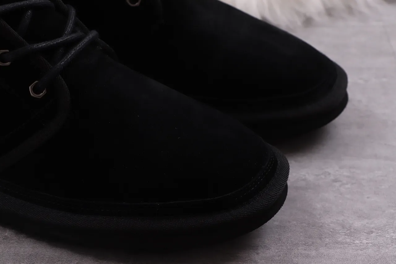 UGG Tasman काला चमड़े का फर लाइन लेस-अप एंक्ल बूट 10
