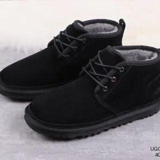 UGG Tasman 黑色麂皮羊毛内衬系带雪靴
