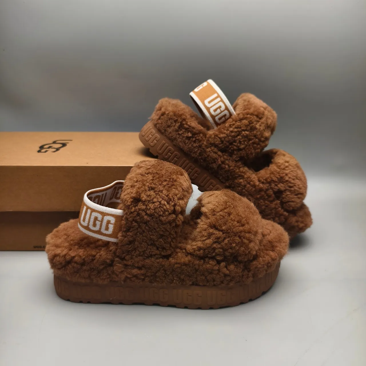 UGG Tasman Chestnut Brown Shearling Platform Slippers 6