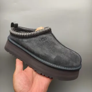 UGG Tasman Gray Black Suede Upper Braided Trim Collar Casual Shoes