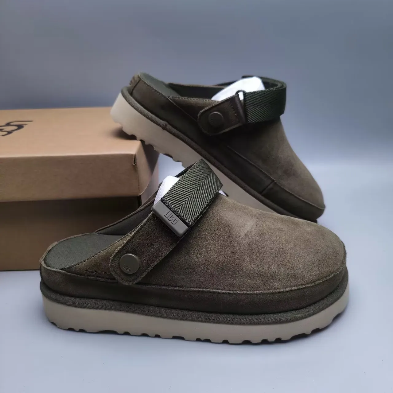 UGG Tasman 橄榄色麂皮平台拖鞋 5